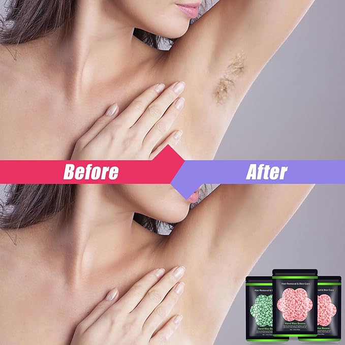 Wax Beads for Hair Removal 10.5oz (300g), Auperwel Hard Wax Beads Beans for Sensitive Skin Brazilian Waxing, Face, Bikini, Eyebrow, Legs, Painless for Women Men, 3 packs Kit with 10 Sticks
