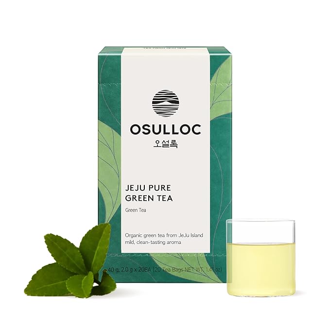 OSULLOC Pure Green Tea (Mild, Clean tasting Aroma), USDA Organic, Premium Blended Tea from Jeju, Tea Bag Series 20 count