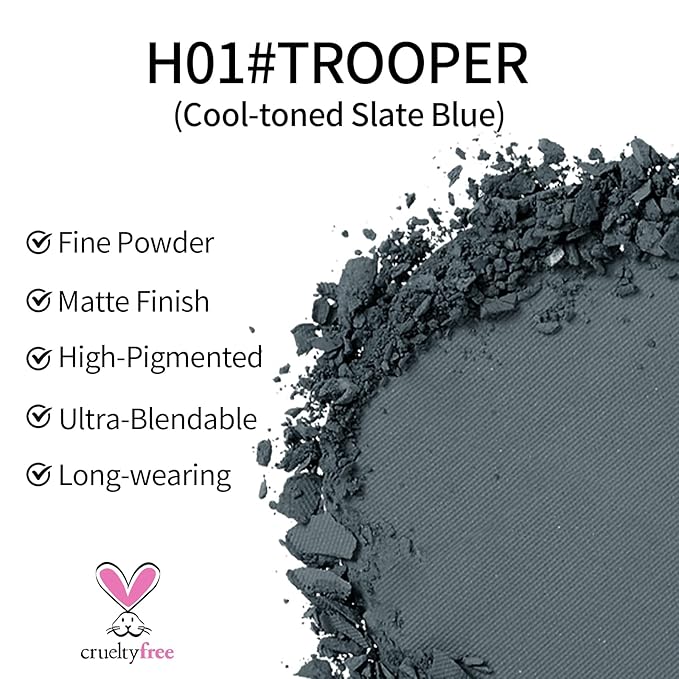 Erinde Single Matte Eyeshadow Palette, Velvet Eye Shadow Compact Powder Natural Makeup, Long-Lasting Eye Makeup, Ultra-Blendable, Pigmented Color, Vegan Formula, H01 Trooper