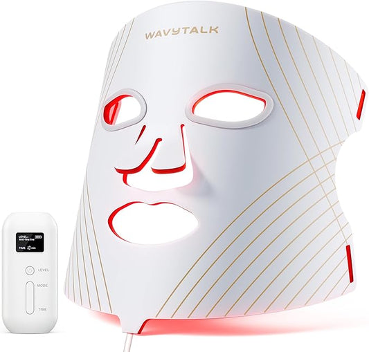 Wavytalk Red Light Therapy Mask for Face, Glow Time LED Face Mask Light Therapy for Anti-Fine Line, Acne Treatment, and Skin Rejuvenation with Red, Near-Infrared Light, Blue and Amber Light Therapy