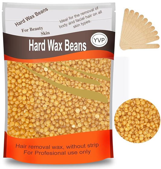 Hard Wax Beads for Hair Removal, Yovanpur Wax Beans for Brazilian Waxing, Waxing Beans for Sensitive Skin, Face Eyebrow Legs At Home Pearl Wax, 300g /bag with 10pcs Sticks(Gold)