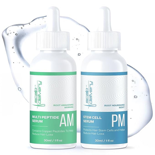 Peptide & Stem Cell Hair Growth Serum, AM & PM Bundle – Formula with Apple Stem Cells for Thicker, Stronger Hair – Stem Cell Scalp Serum for Hair Growth and Nourishment for Men & Women