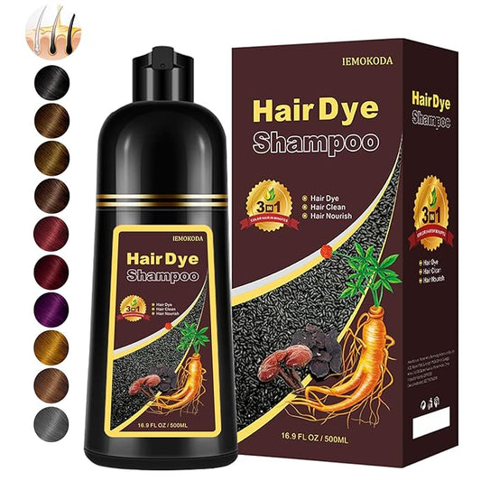 Instant Cherry Brown Hair Dye Shampoo for Gray Hair 3 in 1, Natural Hair Color Shampoo for Women Men Brown Colors in 10-15 mins, 100% Coverage Herbal Ingredients Hair Dye 16.10 Fl Oz (Cherry brown)