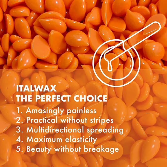 Italwax Top Line Coral Hard Wax 1lb (450g) – Creamy Intense Orange Texture with Strong Grip, Ideal for Bikini & Coarse Hair, Smooth Application for Sensitive Skin – Made in Italy