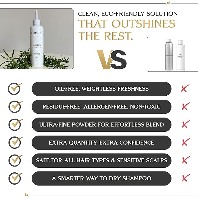 DARCASE Premium Dry Shampoo for Women - Non Aerosol Dry Shampoo Powder - Talc-Free & Hair Refreshing Powder Shampoo for Men & Women - For All Hair Types - 6.5oz - Rosemary