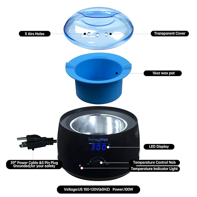 Waxing Kit for Women Men, Wax Warmer Hair Removal at Home with Hard Wax Beads & Silicone Pot, Suitable for Sensitive Skin Brazilian Bikini, Facial, Underarms, Legs, Full body