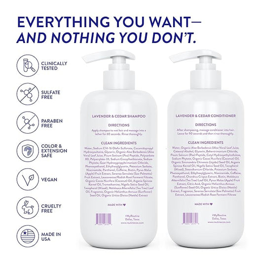 Routine Wellness 1 Liter Anti-Thinning Volumizing Shampoo and Conditioner Set for Thinning Hair & Hair Loss - Grow Your Confidence with Biotin & DHT Blockers - 1 Liter Lavender & Cedar Set