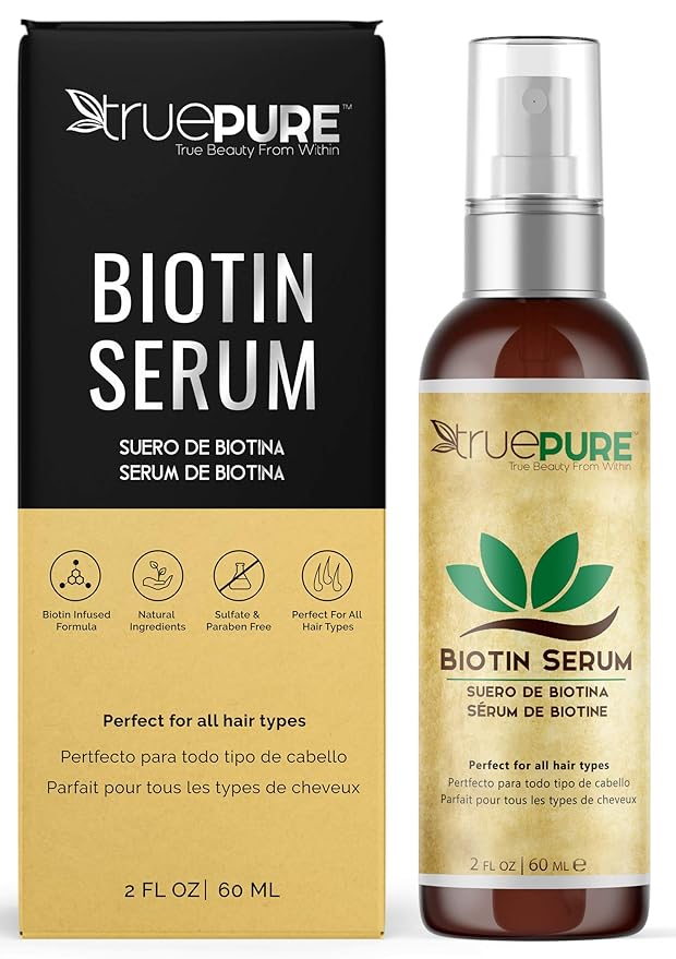 Biotin Hair Growth Serum Spray - For Men & Women With Fine, Thinning Hair - Fragrance Free & Sulfate Free DHT Blocking Hair & Beard Growth Formula, 2oz by TruePure