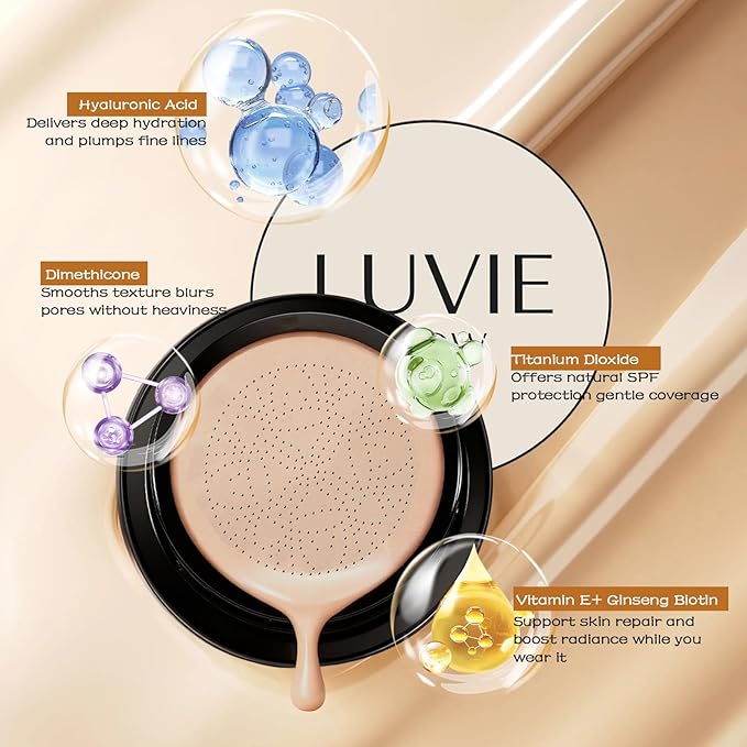 Mushroom Head Air Cushion CC Cream - BB Cream Face Makeup Foundation for Mature Skin Moisturizing Concealer Brighten Long-Lasting, Even Skin Tone for All Skin Types