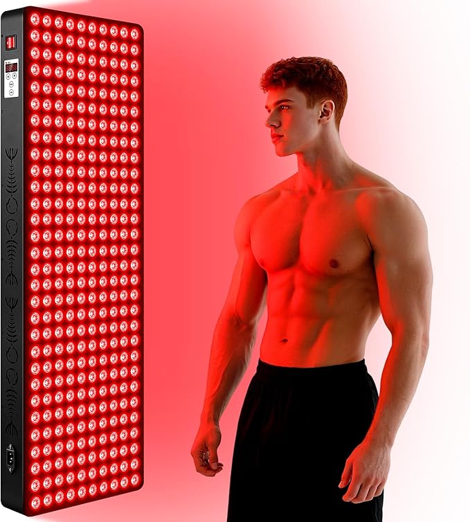 Red Light Therapy for Body, 660nm 850nm Near Infrared Light Therapy Panel, 300 Dual Chip LED Device with 1500W of Power, Ideal for Body, Face, Improve Sleep, Skin Health, Includes Hanging Kit & Handle