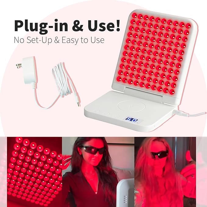 Red Light Therapy, Tri-Chip Powerful 110 LEDs, Portable Folding Infrared Table Lamp for Travel, 660nm & 850nmX2 Deep Tissue for Face & Body, Supports 110-240V with Timer