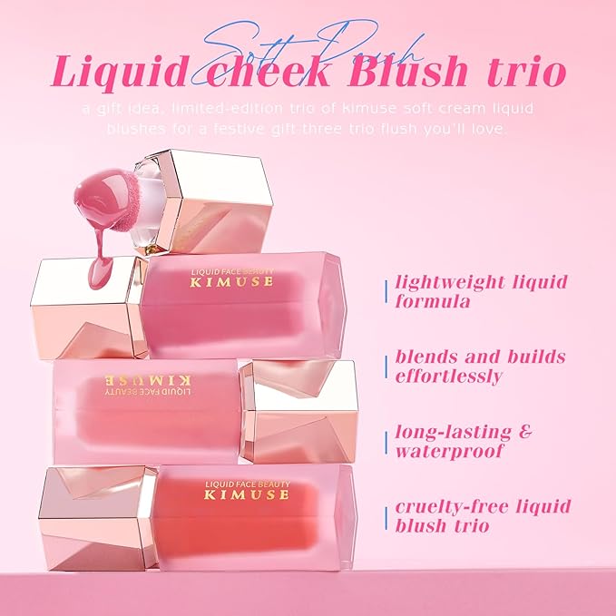 KIMUSE Liquid Blush - Soft Cream Blush for Cheeks, Long-Wearing, Waterproof & Smudge Proof, Dewy Finish