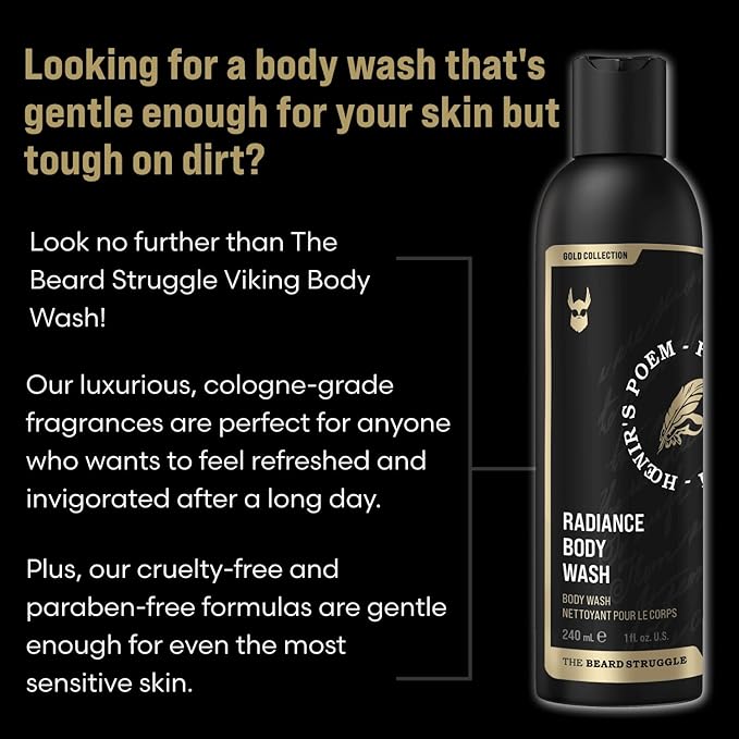 The Beard Struggle Men's Body Wash Valhalla's Gates - Gold Collection - Skin Cleaning Agent - Natural Body Wash - Shower Gel Liquid Soap - 240 mL / 8 US. fl. oz.