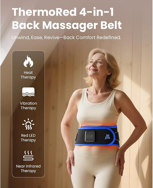 BOB AND BRAD ThermoRed Heating Pad Belt Massager for Lower Back Support, FSA Cordless Wearable Near Infrared Heat & Red Light Lumbar Back Wrap with Adjustable Vibration HSA Eligible, Gift for Family