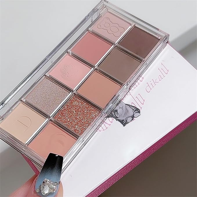 Erinde 10 Colors Eyeshadow Palette Makeup - Matte Shimmer Glitter Eye Shadow, Ultra-Blendable, High Pigmented, Naturing-Looking, Neutral Nude Eyeshadow Pallet with Professional Brush,17