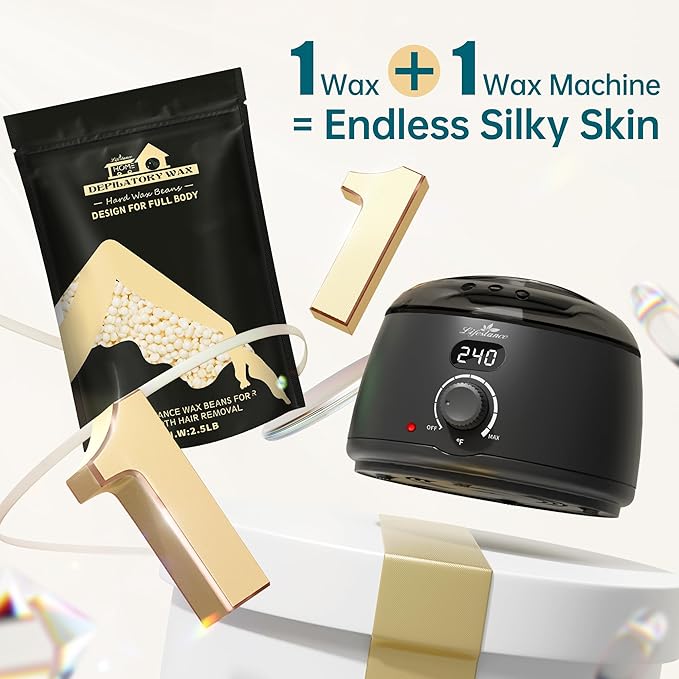 Lifestance 2.5lb Wax Beads Kit, Cream Hard Wax Beans For Hair Removal Eyebrow Face Underarm, Waxing for Brazilian Bikini Coarse Hair Women Men Large Pearl Beads Refill for Wax Pots