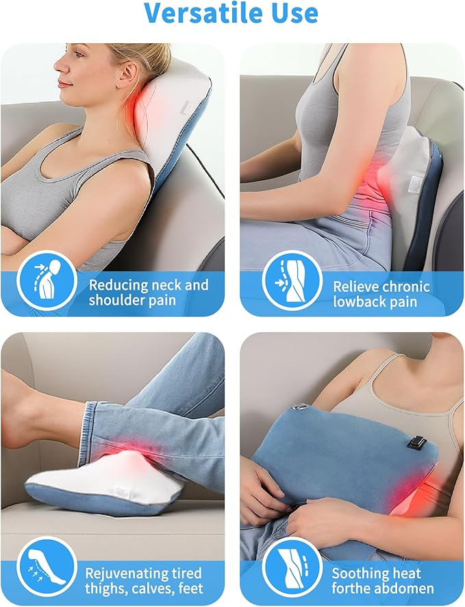 OWAYS Rilassa Cordless Back Massager with Heat, Shiatsu Neck Massager for Pain Relief Deep Tissue, 4D Kneading Massage Pillow for Back, Shoulder, Legs, Relax at Home Office and car