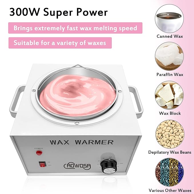 Large Single Wax Warmer Professional 3L Electric Wax Heater Machine Hold 5.5 Lbs Wax for Hair Removal, Large Wax Pot Paraffin Facial Skin Body SPA Salon Equipment with 100 Wax Sticks