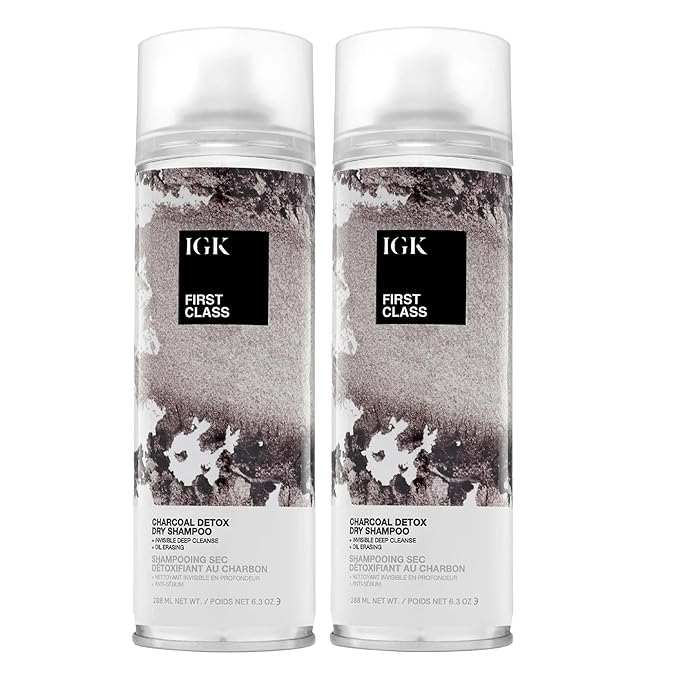 IGK First Class Charcoal Detox Dry Shampoo | Deep Cleansing, Oil & Odor Absorbing | Adds Volume & Texture | For All Hair Types | 6.3 oz (Pack of 2)