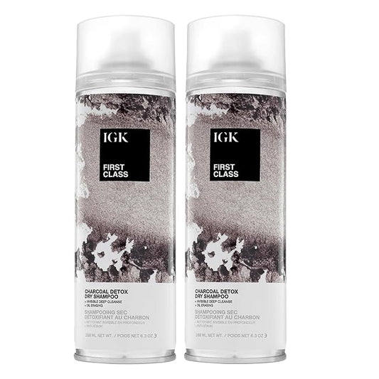 IGK First Class Charcoal Detox Dry Shampoo | Deep Cleansing, Oil & Odor Absorbing | Adds Volume & Texture | For All Hair Types | 6.3 oz (Pack of 2)
