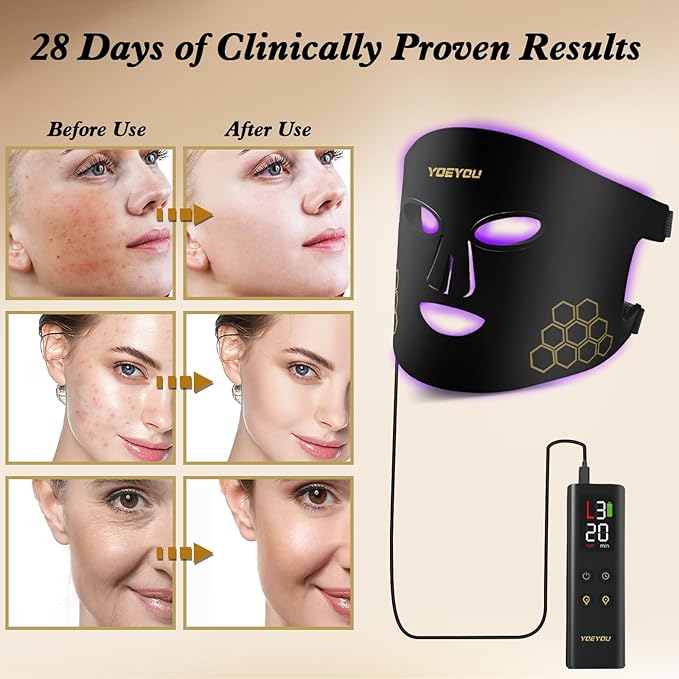 Red Light Therapy for Face, Infrared LED Face Mask Light Therapy 4 Light Waves with 850nm Near Infrared, Portable Rechargeable Red Light Therapy Mask Skincare Device for Facial Rejuvenation
