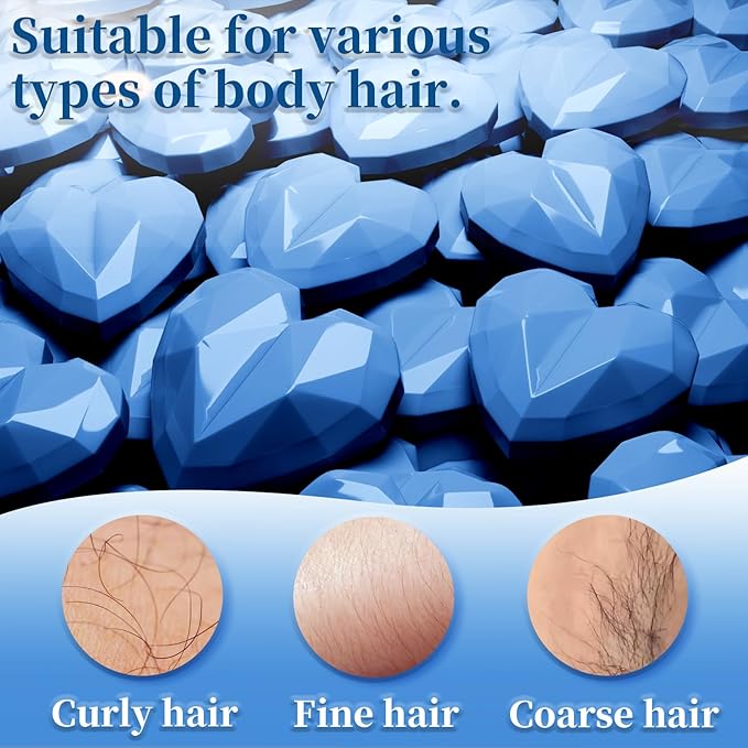 Chulan Heart Hard Wax Beads for Sensitive Skin, 400g Hypoallergenic Unscented Waxing Bead for Coarse Hair Removal, Blue Wax Beans Pearl for Body, Brazilian, Bikini, Legs, Armpits Women Home Salon