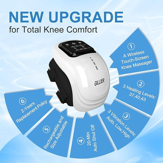 Knee Massager Smart with Heat, Red Light and Massage Therapy, 3 Vibration Modes and 3 Heating Levels, 2025 Updated Edition, LED Vitality Joints Knee Massager, Gifts for Grandma & Grandpa, White