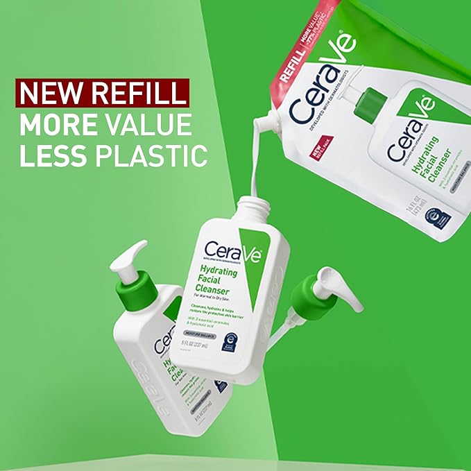 CeraVe Hydrating Facial Cleanser, Moisturizing Face Wash For Dry Skin, Hyaluronic Acid + Ceramides + Glycerin, Hydrating Cleanser For Normal To Dry Skin, 16 Ounce Refill