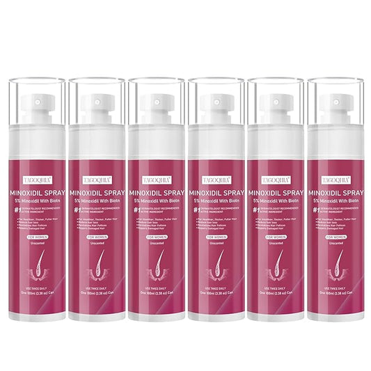 5% Minoxidil for Women Hair Regrowth Spray, hers hair regrowth treatment Infused with Biotin, Extra Strength Treatment to Combat Hair Loss and Thinning, 6 Bottles（100 Ml)