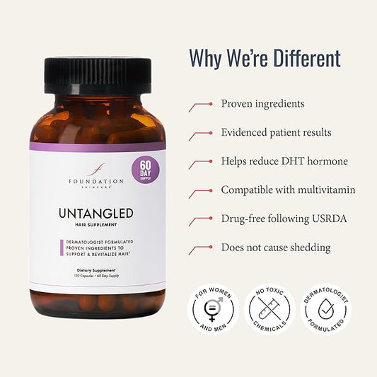 Foundation Skincare UnTangled Hair Vitamins (60-day supply) - Collagen & Biotin Supplement for Women & Men, Visibly Thicker, Faster Hair Growth
