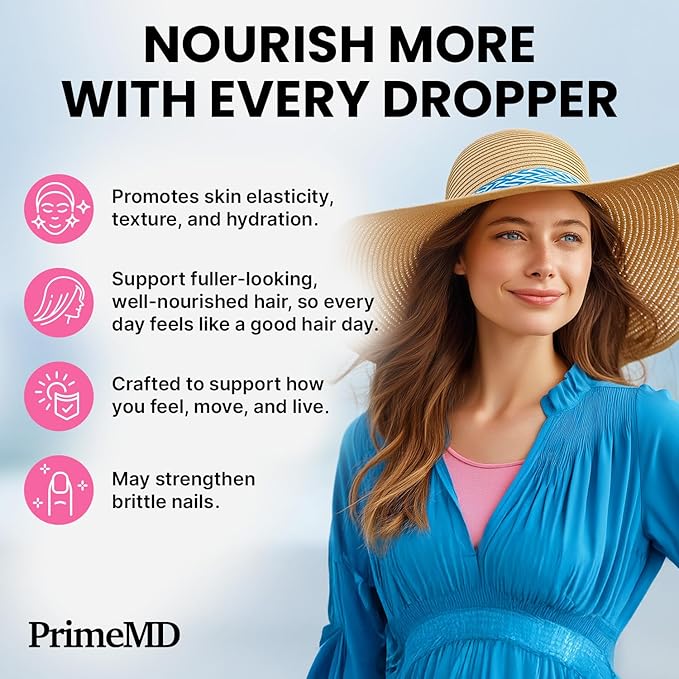 Liquid Collagen Peptides for Women - Serum Complex with Biotin Vitamin, Hydrolyzed Keratin Protein and Saw Palmetto - Comprehensive Formula for Hair, Skin, and Nails Wellness - 2fl oz (Pack of 2)