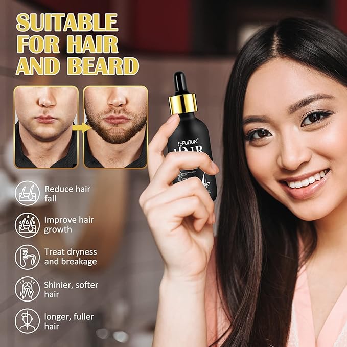 Uocasi 2Pack 5% Minoxidil Hair Growth Serum, Hair Growth for Men and Women, Hair Regrowth Serum For Stronger Thicker Longer Hair Help, Natural Facial Hair Treatment for Grooming Thickening