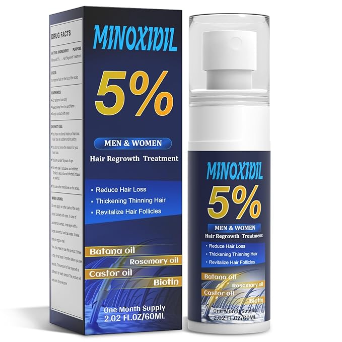 5% Minoxidil for Men and Women, Hair Growth Biotin Serum with Batana and Rosemary for Hair beard Regrowth Treatments, Extra Strength Hair Loss Solution to Regrow Thicker, 2.02FL OZ