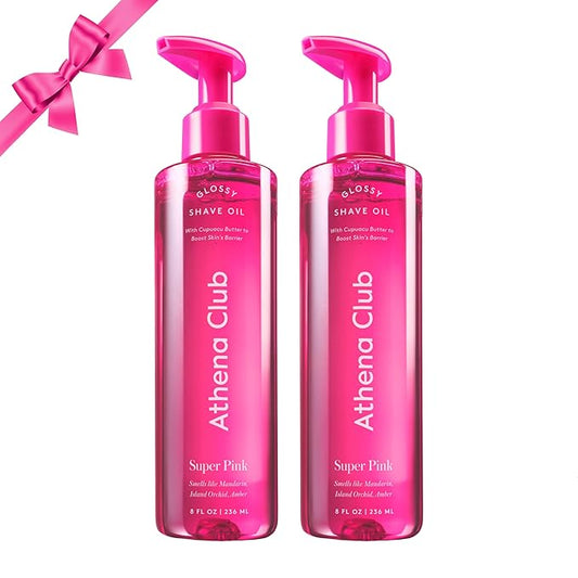 Athena Club Glossy Shave Oil for Women | Super Pink | 8 fl. oz. | 2 pack | Skincare Meets Shave | Luxuriously Smooth Skin | Sensitive-Skin Friendly | Silky Glide | Moisturizing Care