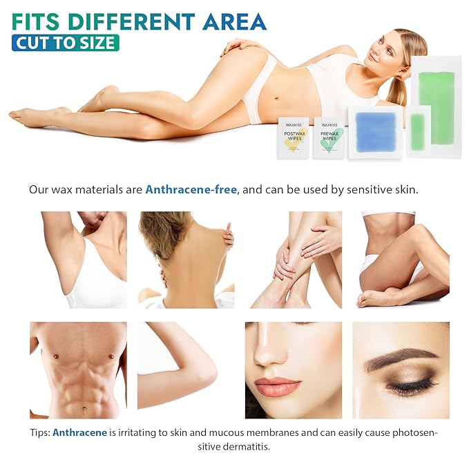 Waxkiss Wax Strips Kit for Women Men 70 Counts 3 Sizes & 12 Pcs Prewax and Afterwax Wipes Ready-to-use Waxing Strip Kit for Hair Removal Home Waxing Kit