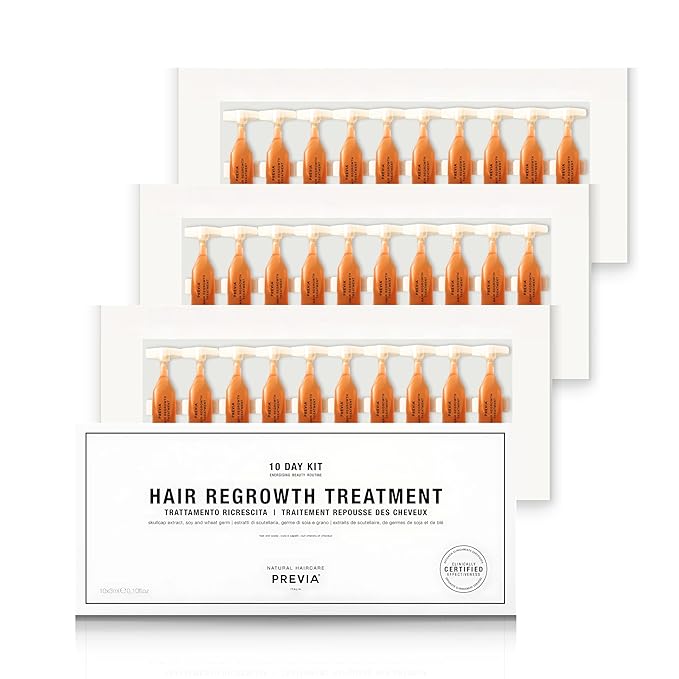 PREVIA Hair Regrowth Treatment | Formulated with Skullcap Extract, Soy & Wheat Germ | Clinically Proven Formula for Thicker & Stronger Hair | Pack of 3 (10x 0.10 Fl Oz)