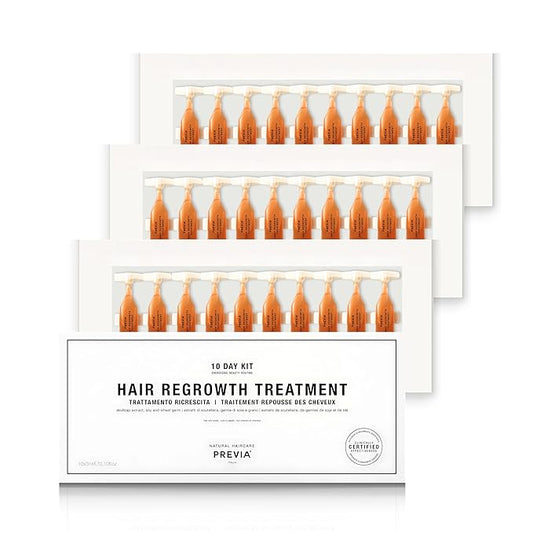 PREVIA Hair Regrowth Treatment | Formulated with Skullcap Extract, Soy & Wheat Germ | Clinically Proven Formula for Thicker & Stronger Hair | Pack of 3 (10x 0.10 Fl Oz)