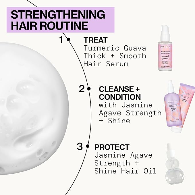 Pacifica Jasmine Agave Strength & Shine Foaming Shampoo – Repairing Foam Shampoo for Dry, Damaged or Bleached Hair, Deep Clean & Glossy Finish, Clean Beauty Vegan & Cruelty-Free Dermatologist Tested