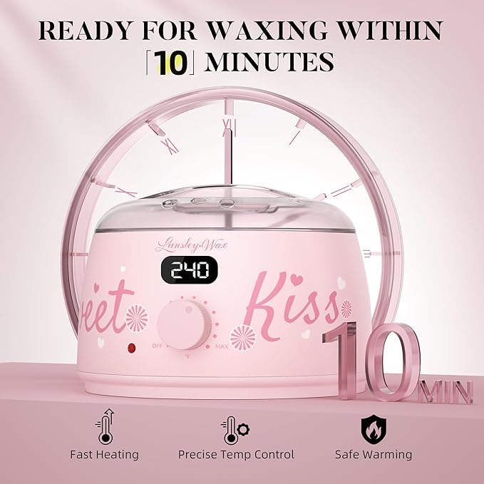 LANSLEYWAX Digital Waxing Kit for Women Men - Sweet Kiss Waxing Machine with 39 Accessories - Hard Wax Kit for Arm Leg Brazilian Bikini Face Sensitive Skin, Wax Warmer Hair Removal for Home/Salon Use