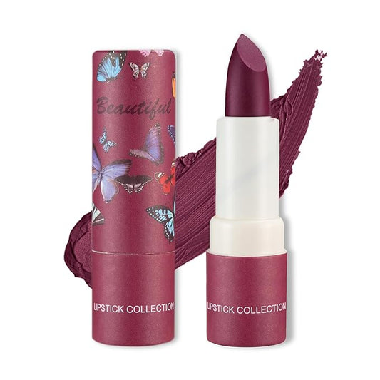 Matte Nude Lipstick Silky Velvet Lip Gloss Nude Lip Stain Paper Tube Lipsticks Non-Stick Cup, Waterproof Long Lasting Matte Lipstick for Women Daily Professional Lip Makeup-07 Fuchsia