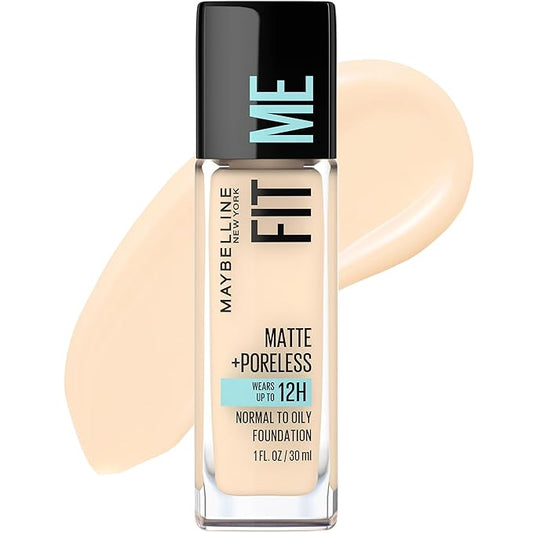 Maybelline Fit Me Matte + Poreless Liquid Oil-Free Foundation Makeup, Porcelain, 1 Count (Packaging May Vary)