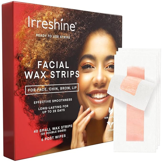 Facial Wax Strips for Hair Removal: Women Face Upper Lip Eyebrow Chin Waxing Hair Remover Kit - Natural & Vegan Ready to Use At Home & Travel - Sensitive Skin Friendly, 40 Ct with 6 Wipes