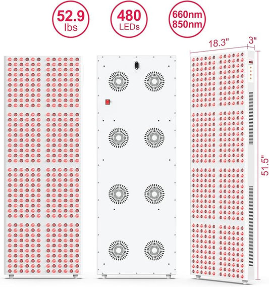 Red Light Therapy, Full Body Red Near Infrared Light 660nm 850nm with 480 Dual Chip Clinical Grade LEDs & Timer, High Power Panel for Anti-Aging, Pain Relief, 800W (Stand Sold Separately)