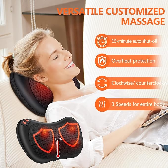 Brelley Neck and Back Massager with Heat Electric Shiatsu Deep Tissue Kneading Massage for Neck, Back, Shoulders, and Legs Gift for Men Women, Christmas, Mother's Day & Father's Day