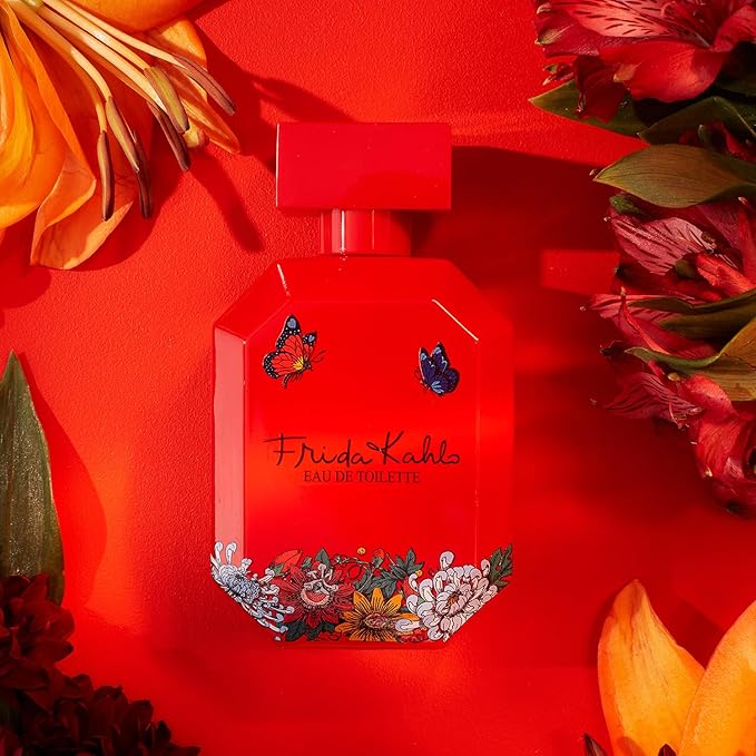 Frida Kahlo Red Eau de Toilette Spray for Women – Warm Floral Scent with Rose, Grapefruit, Jasmine, Vanilla & Cedarwood – Made in USA – Long-Lasting Perfume – 3.4 oz Lacquered Bottle
