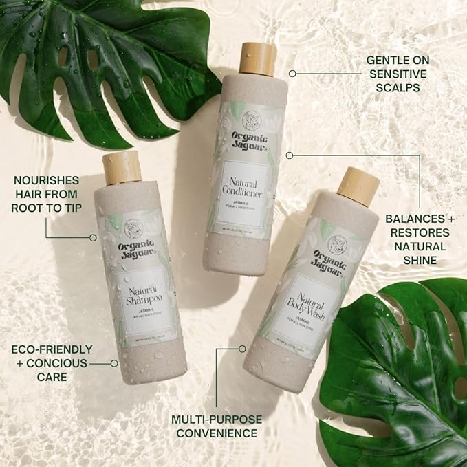 Organic Jaguar All Natural Jasmine Conditioner for Hair Care, Sulfate Free Conditioner, Vitamin E, Castor, Argan and Almond, For Hydrating All Hair, 13.5 fl oz