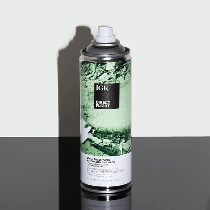 IGK Direct Flight Matcha Dry Shampoo Travel Size | Revives and Refreshes Hair | Oil Absorbing + Texture Boosting | 2.0 Fl Oz (Pack of 2)