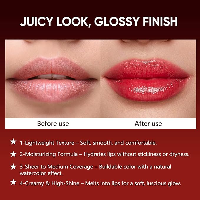 Plum Red Moisturizing Lipstick — Hydrating Creamy Lip Color for Dry & Sensitive Lips, Lightweight Glossy Tinted Balm, Long-Lasting Lipstick for Women (Dusky Plum)