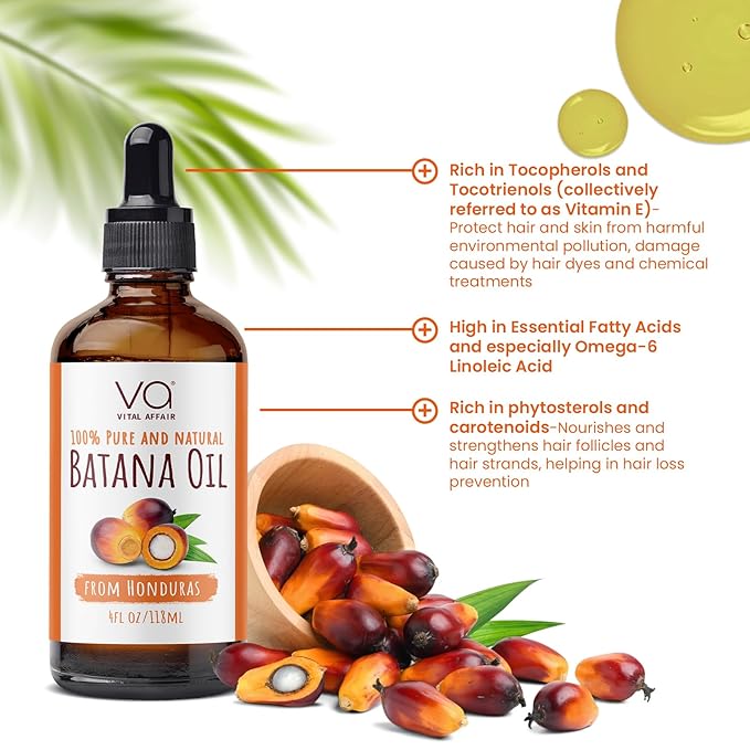 Batana Oil-Hair Growth Oil-4 Fl Oz-Glass Bottle-Cold Pressed-100% Raw-Dr Sebi Recommended-Essential Nutrients-For Women & Men