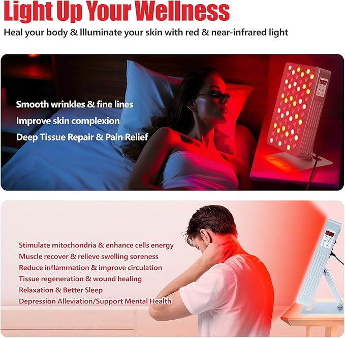 Red Light Therapy for Face and Body - Infrared Red Light Therapy Panel with Stand, 5 Wavelength - 63 LED 660nm Red Light & 850nm Near Infrared Light Therapy Lamp at-Home Device